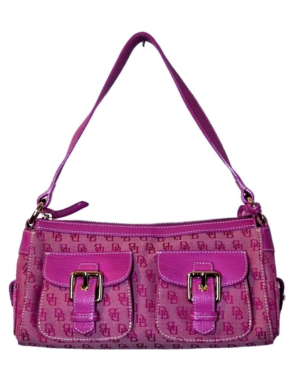 Y2K Vintage Dooney & Bourke Pink Canvas DB Logo Baguette Purse w/ Dust Bag